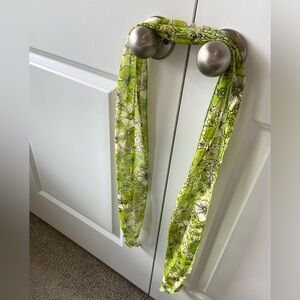 long narrow scarf semi sheer green white flowers boho